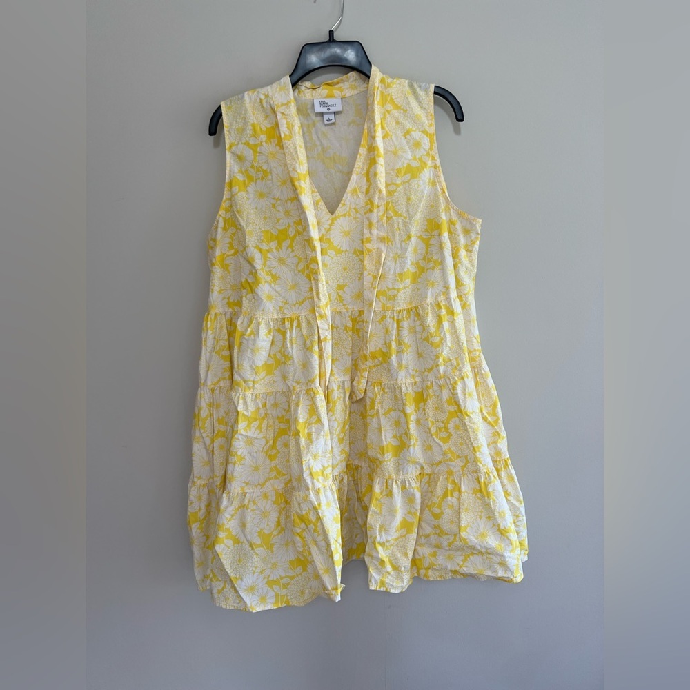 Lisa Marie Fernandez X Target Floral Yellow Cotton Tiered Dress Neck Tie, L - Picture 2 of 9